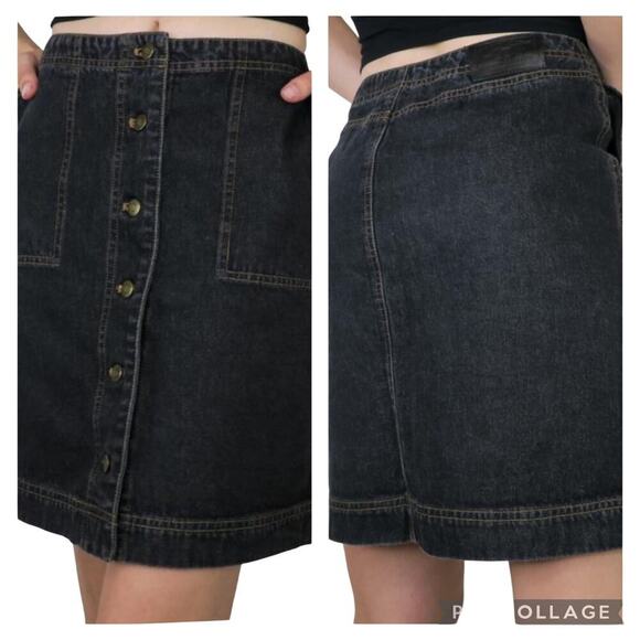LAUREN JEANS CO. Ralph Lauren Button Front Black Wash Denim Mini Skirt Sz 10P - Picture 1 of 11